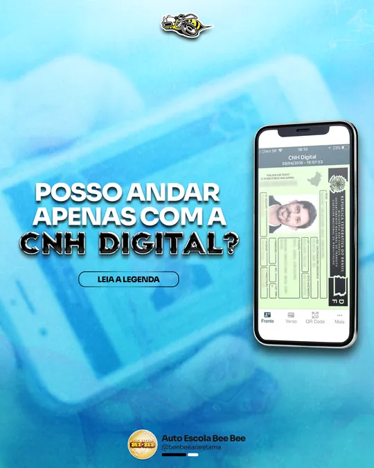 Post 'Posso andar apenas com a CNH digital?' — Auto Escola Bee Bee