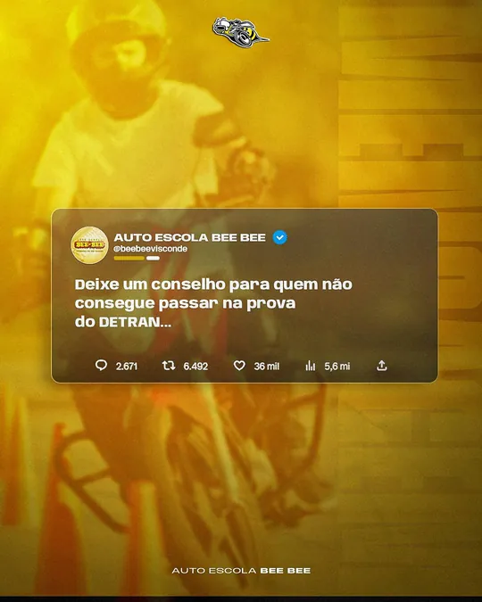 Post de engajamento sobre a prova do DETRAN — Auto Escola Bee Bee