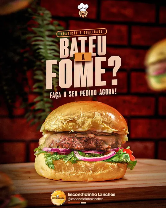 Post 'Bateu a fome?' com hambúrguer — Escondidinho Lanches