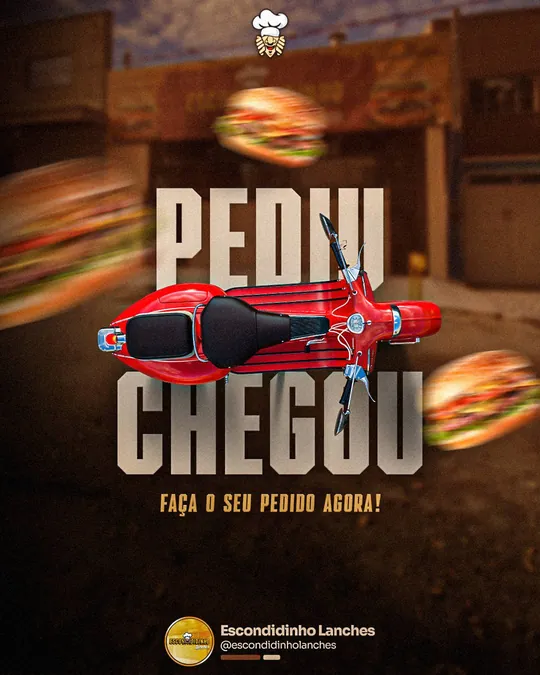 Post 'Pediu, chegou' sobre delivery — Escondidinho Lanches